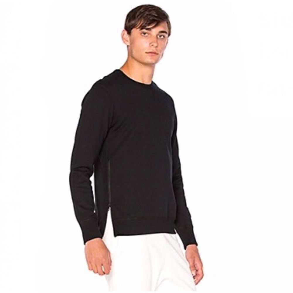 Reigning Champ Mens Black Long Sleeve Crewneck Side Zipper Pullover Sweater M
